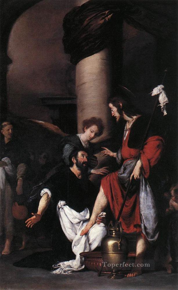 Saint Augustin lavant les pieds du Christ italien peintre Bernardo Strozzi Peintures à l'huile